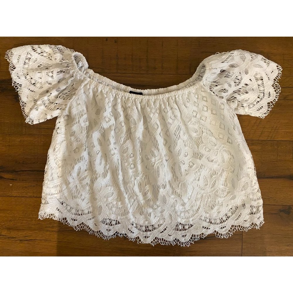 Express Off the Shoulder White Lace Crop Top
